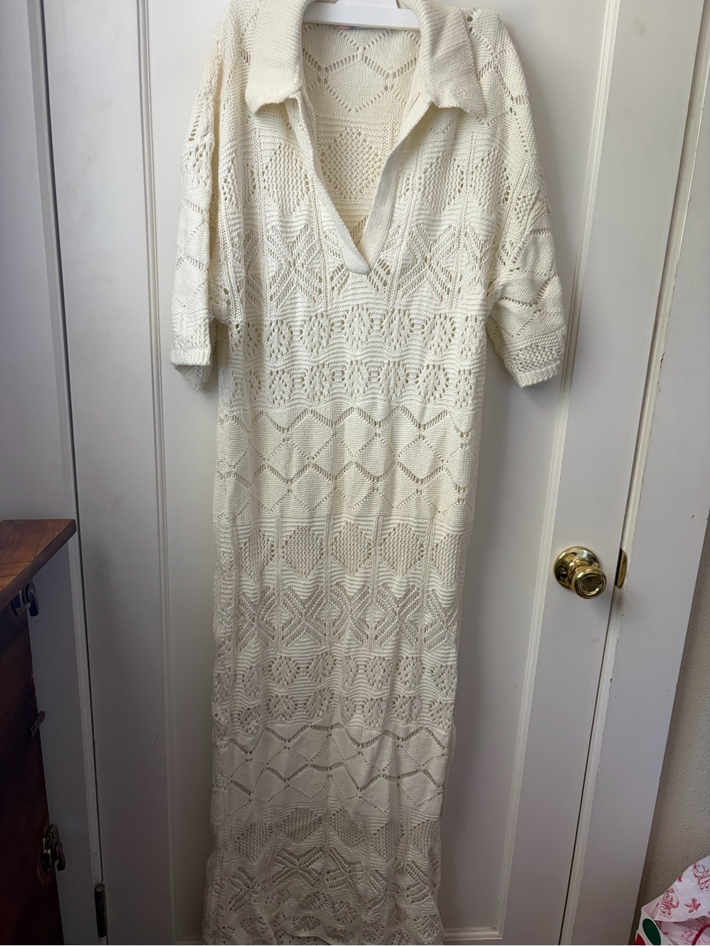 Free People Cream Crochet Maxi Dress with Collar